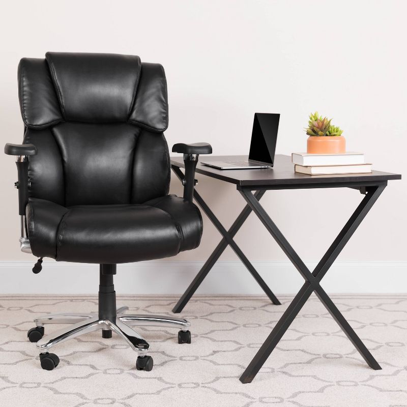 48" Leather Rated Executive Swivel Ergonomic Office Chair with Tufted Headrest & Back Black - Riverstone Furniture