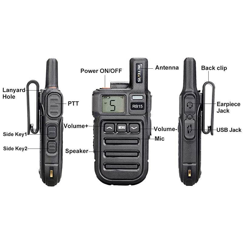 RB15 Vibration Walkie Talkies Rechargeable Adults 22 Channel Mini 2 Way Radio VOX Hands Free Emergency Alarm3 Pack