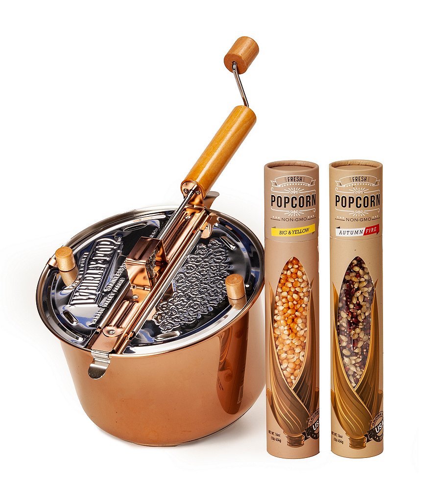 Wabash Valley Farms Copper Plated Whirley Pop with Farm Fresh Gourmet Popcorn