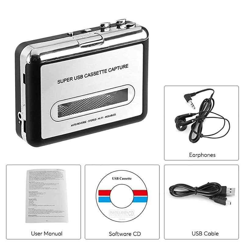 Cassette Player-Cassette Tape to MP3 CD Converter- Powered by Battery or USB,Convert Walkman Tape Cassette to MP3, Compatible with Laptop and PC, USB Cable,Software CD,3.5mm Jack Earphone-