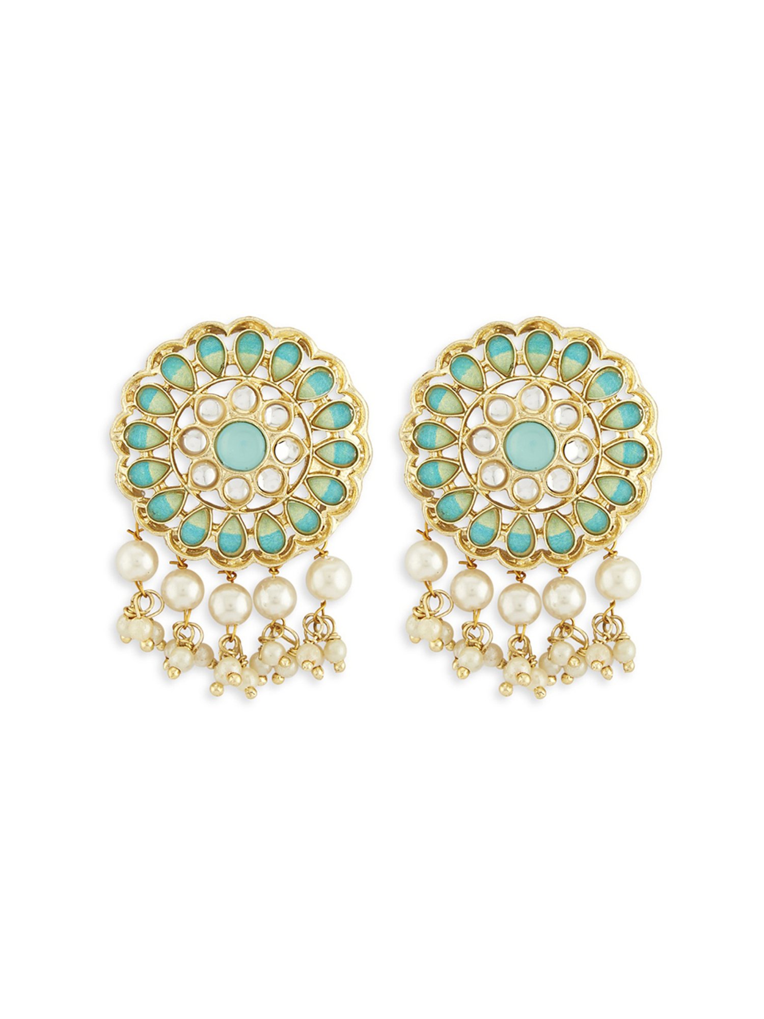 Zaveri Pearls Turquoise & Green Stones Necklace, Earring & Ring Set