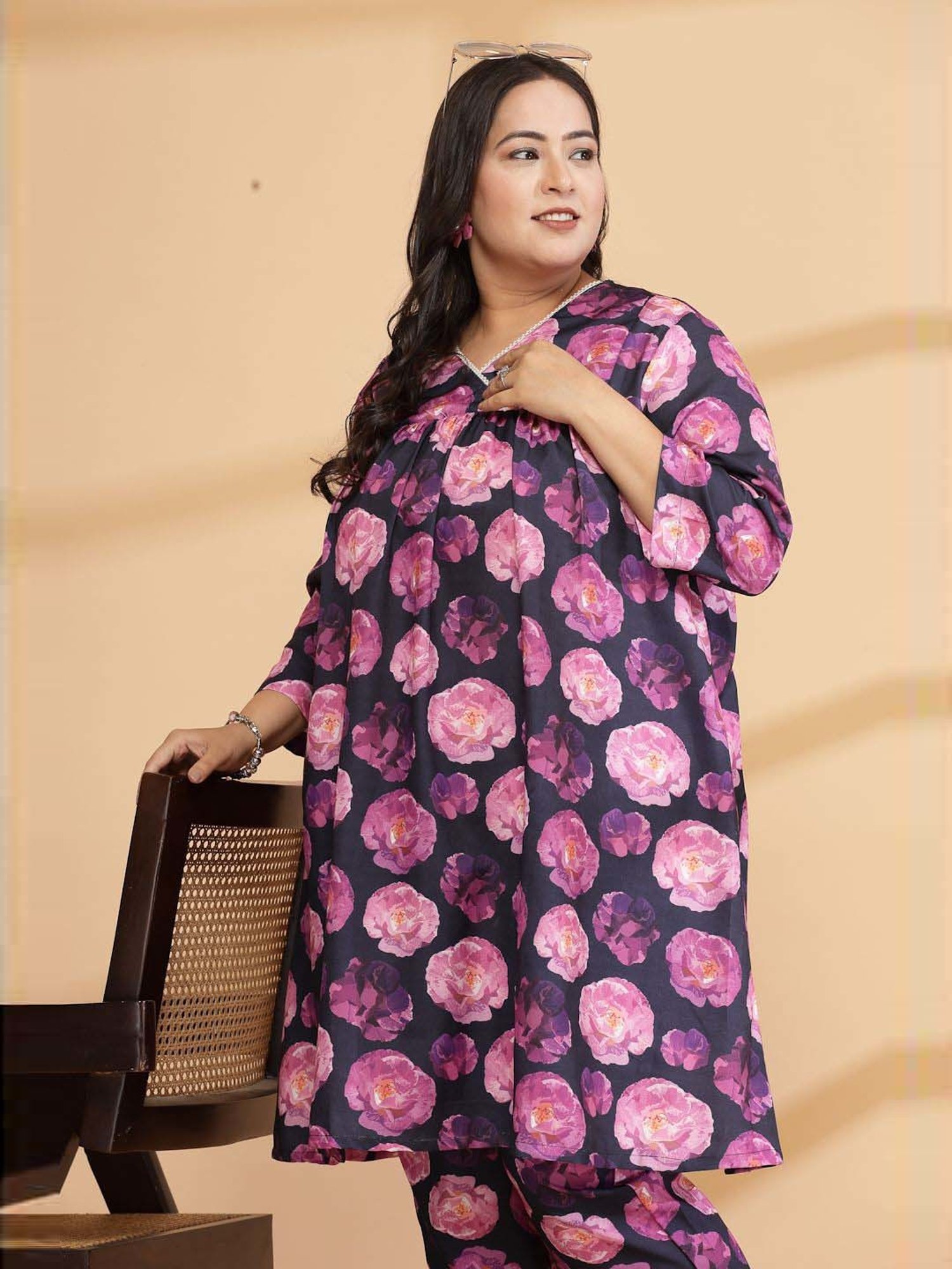 Melon by PlusS Blue Printed Shirt Pant Set