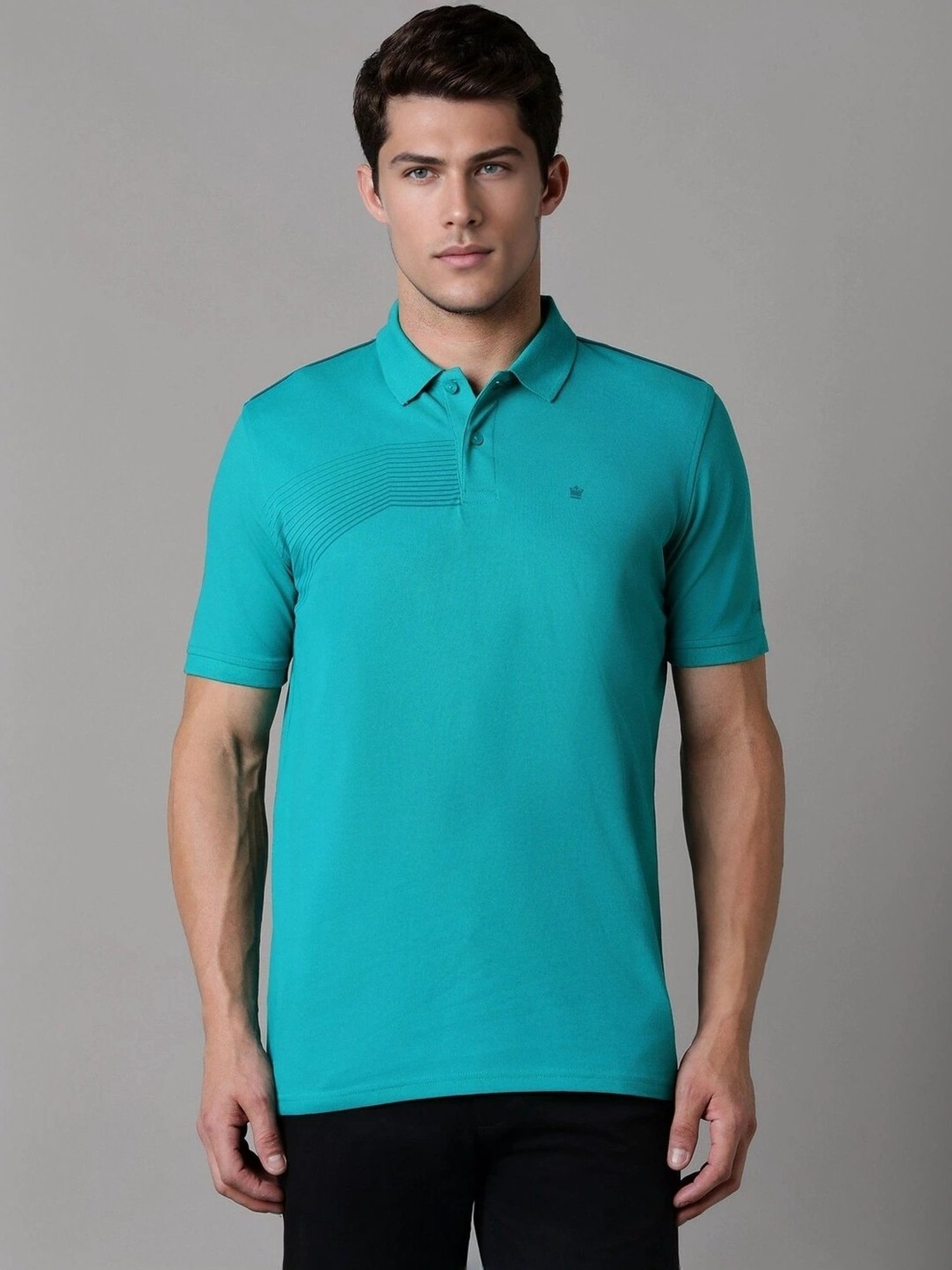 Louis Philippe Blue Cotton Regular Fit Printed Polo T-Shirt