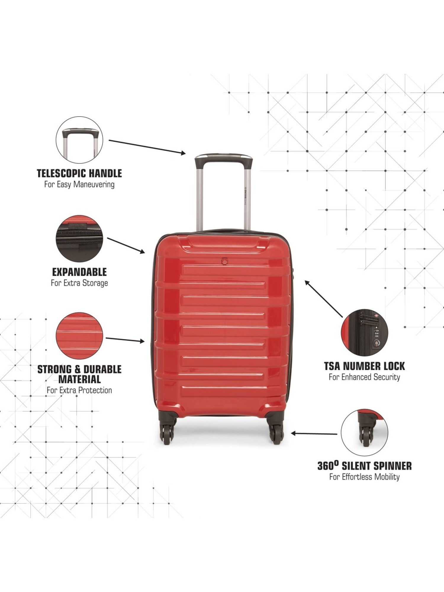 Swiss Brand Sion Red 4 Wheel Small Hard Cabin Trolley - 35 Inch