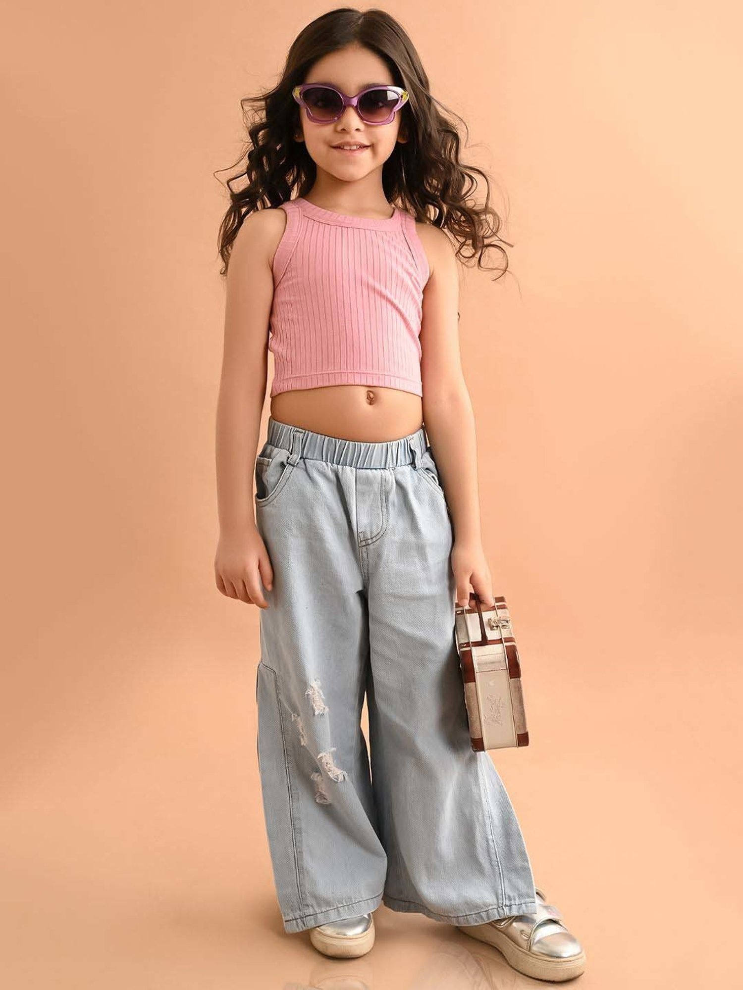 LilPicks Kids Yellow Solid Crop Top