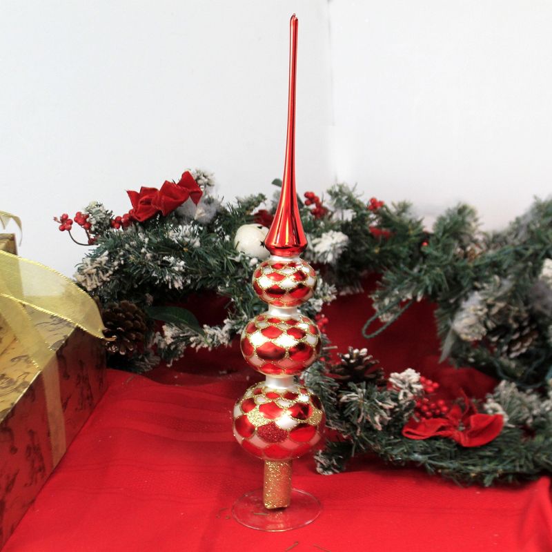 Christina's World 18.0" Red/Gold Harlequin Tree Top Finial Ball Christmas  -  Tree Toppers