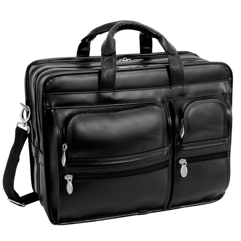 McKlein Clinton 17" Leather Patented Detachable Wheeled Laptop Bag - Black