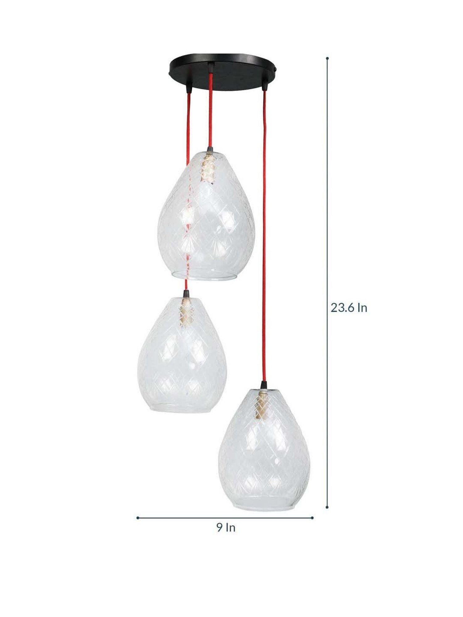 Kapoor E Illuminations Mariana 3-Light Cluster with Cutwork Transparent Pendant Light - Set of 1