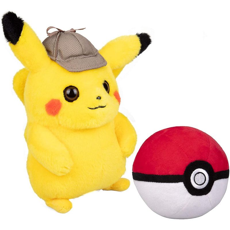 Jazwares Pokemon Detective Pikachu 8" Plush with Soft Pokeball, Set of 2