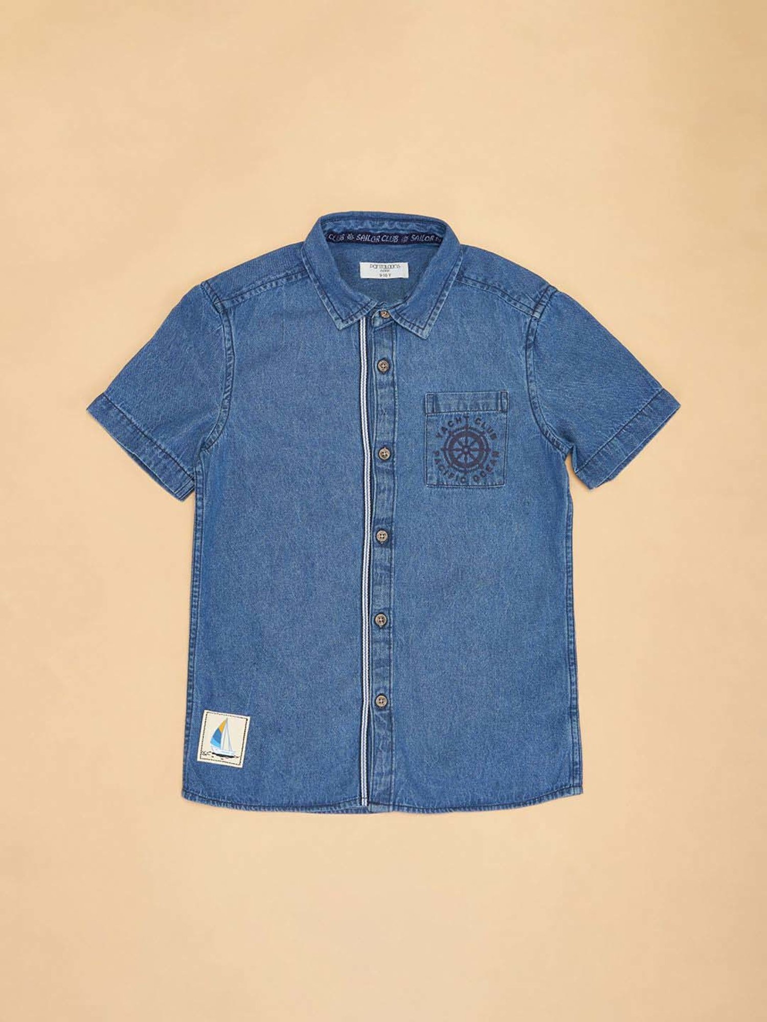 Pantaloons Junior Kids Crystal Blue Cotton Solid Shirts