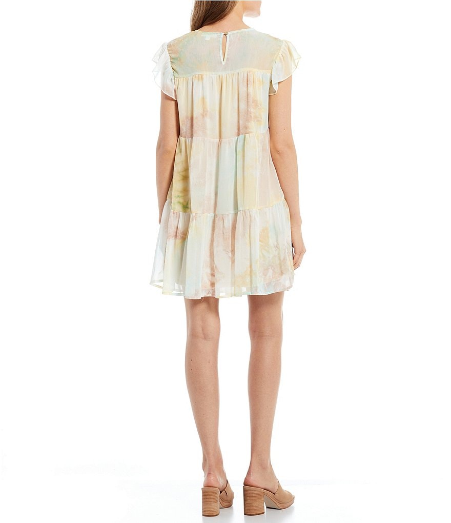 Blu Pepper Tie Dye Print Cap Sleeve Tiered Dress