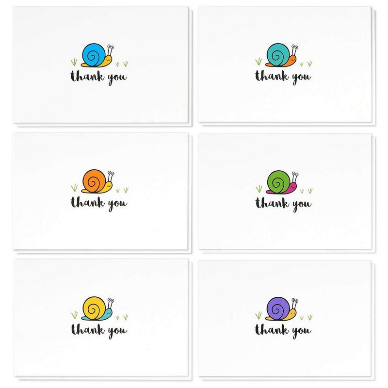 Best Paper Greetings 48 Packs Thank You Note Cards, Bulk Box Set with Envelopes, 6 Colorful Snail Designs, 4 x 6 In