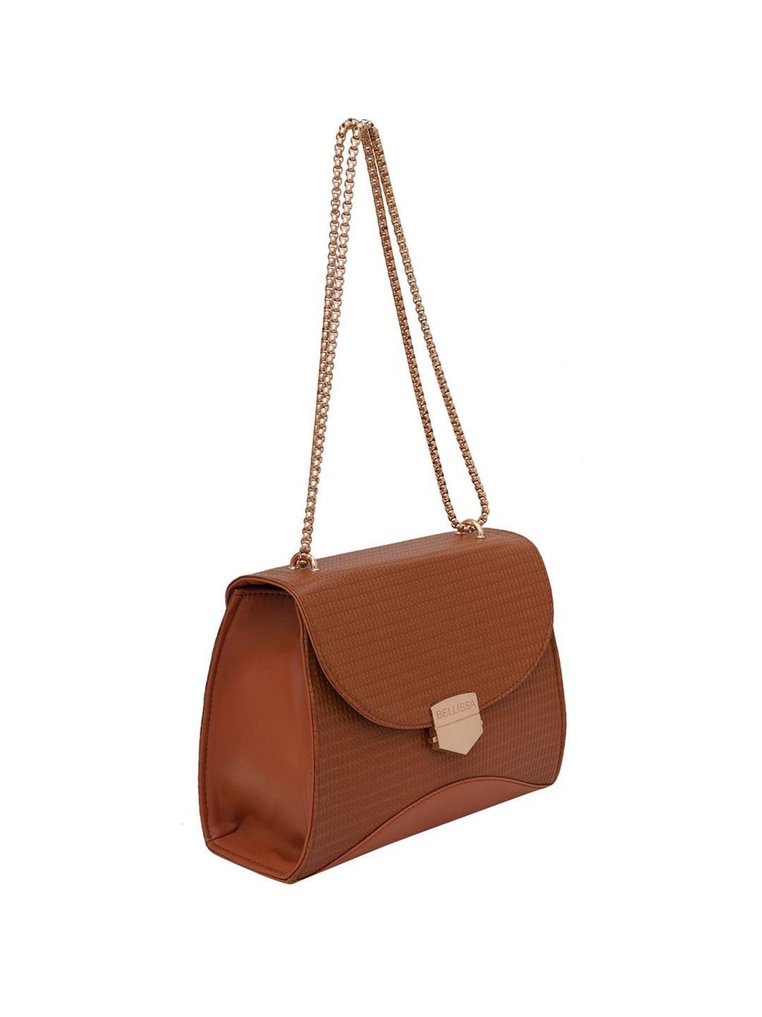 Bellissa Tan Textured Medium Stylish Box Sling Handbag