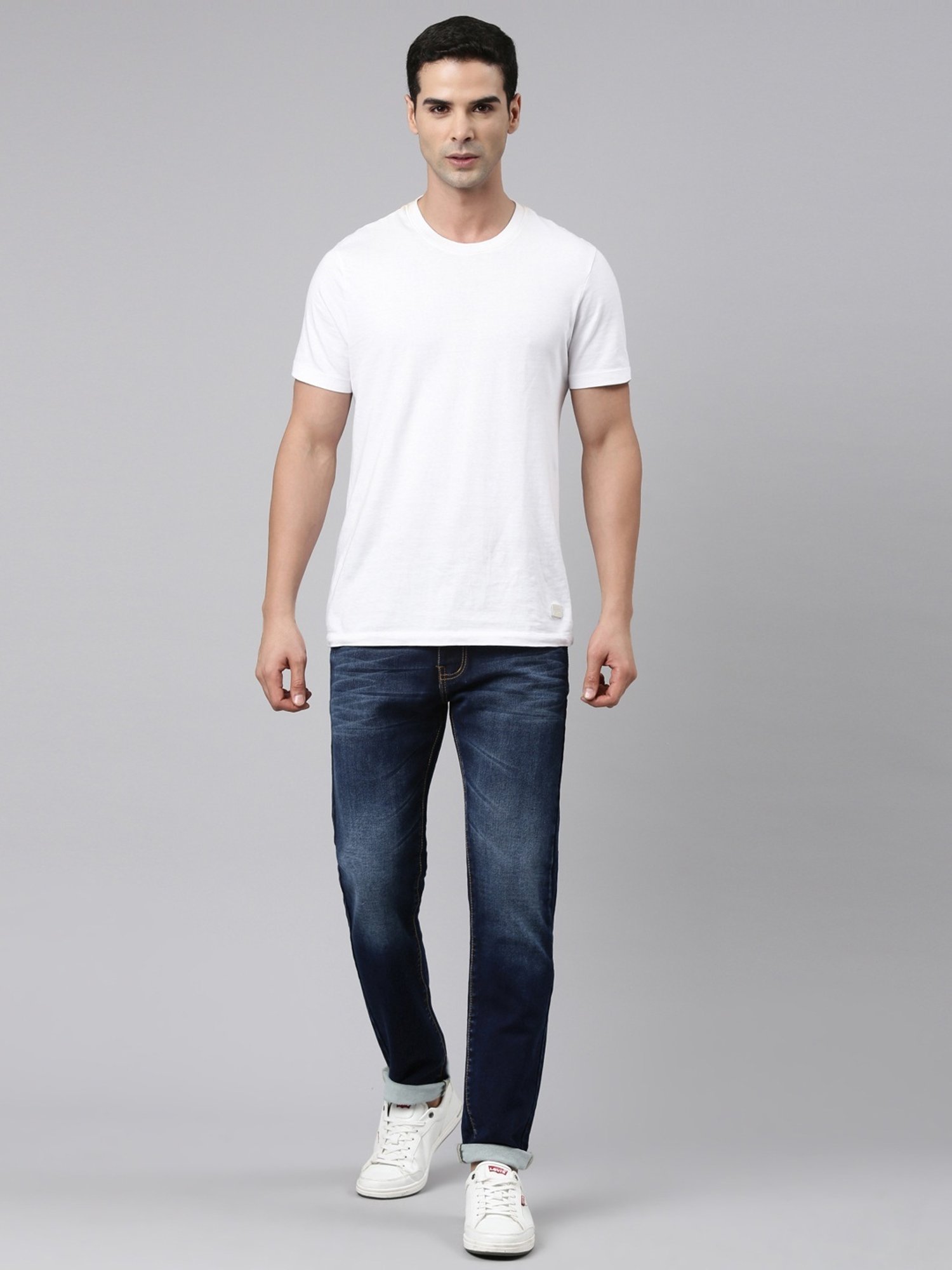 CINOCCI Denim Blue Cotton Slim Fit Jeans