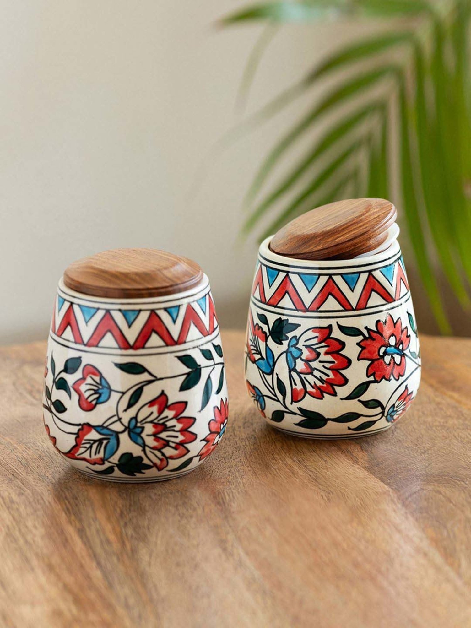 ExclusiveLane White & Brown Ceramic Persian Floral Air-Tight Storage Container - Set of 2