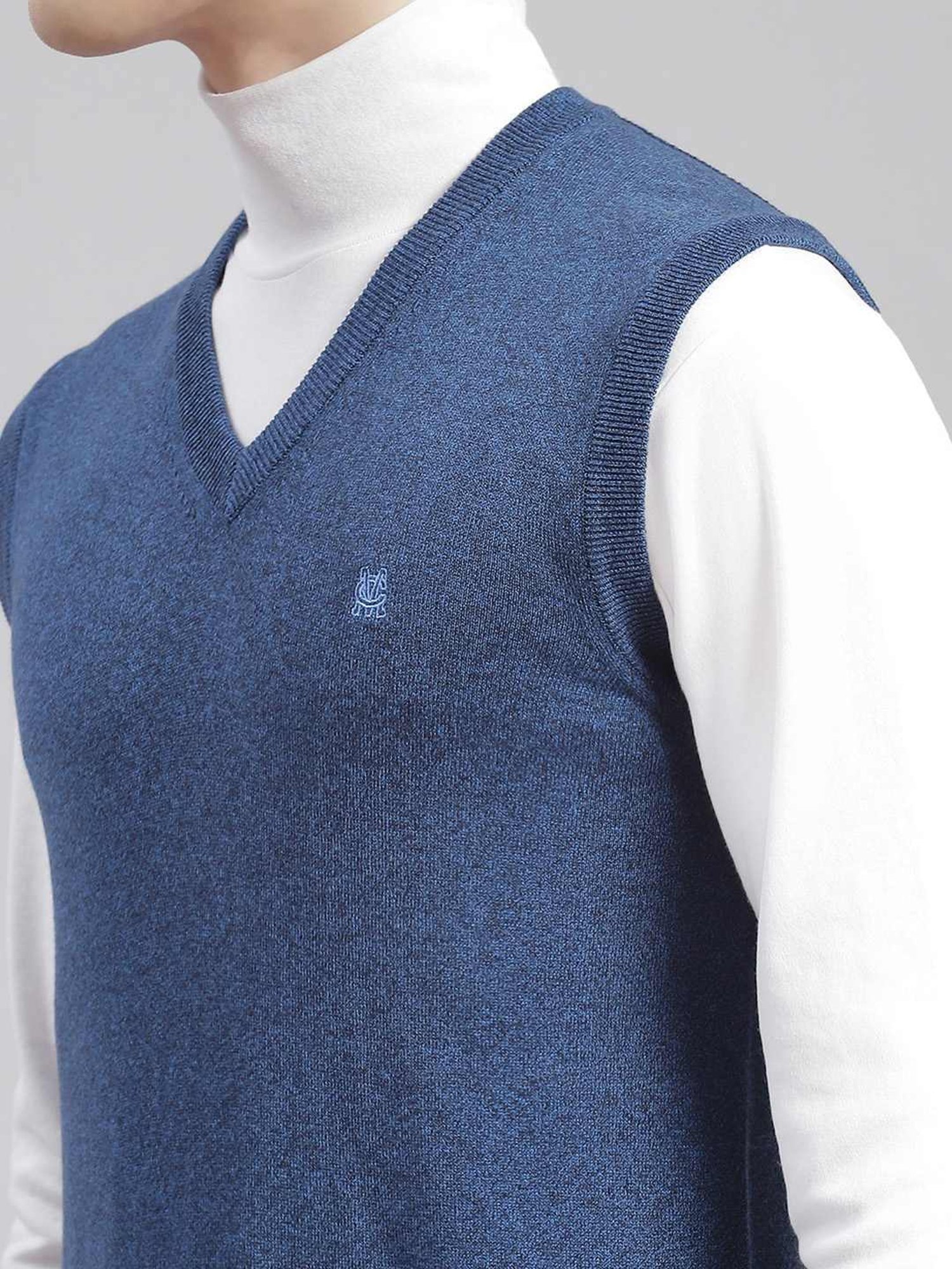 Monte Carlo Blue Cotton Regular Fit Self Pattern Sweater