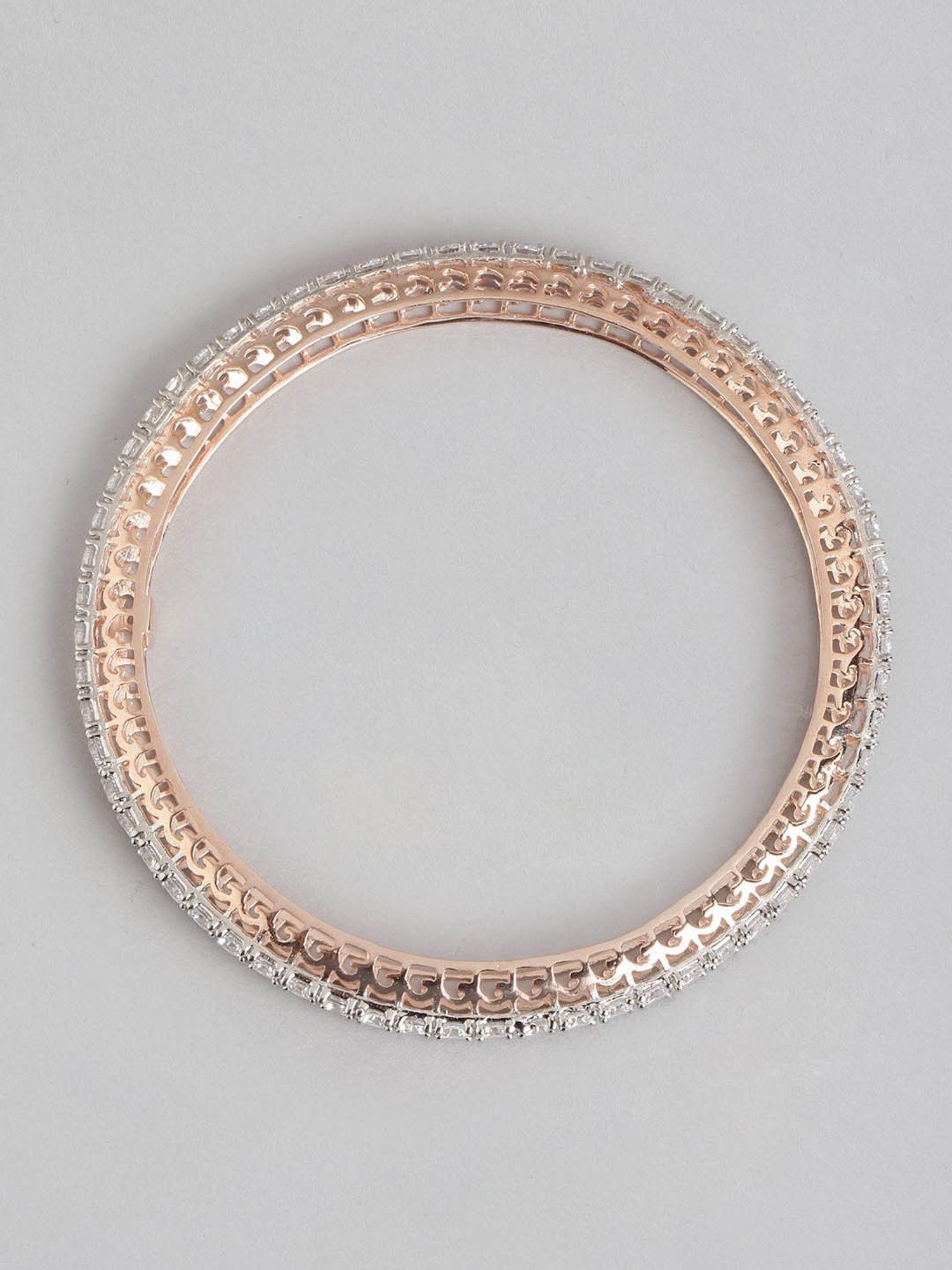 Zavya 925 Silver Rose Gold Elegance CZ Bangle for Women