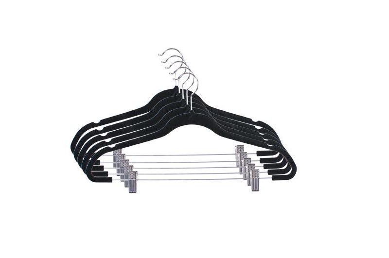 Home Basics Velvet Hanger With Clips, (Pack of 5), Black
