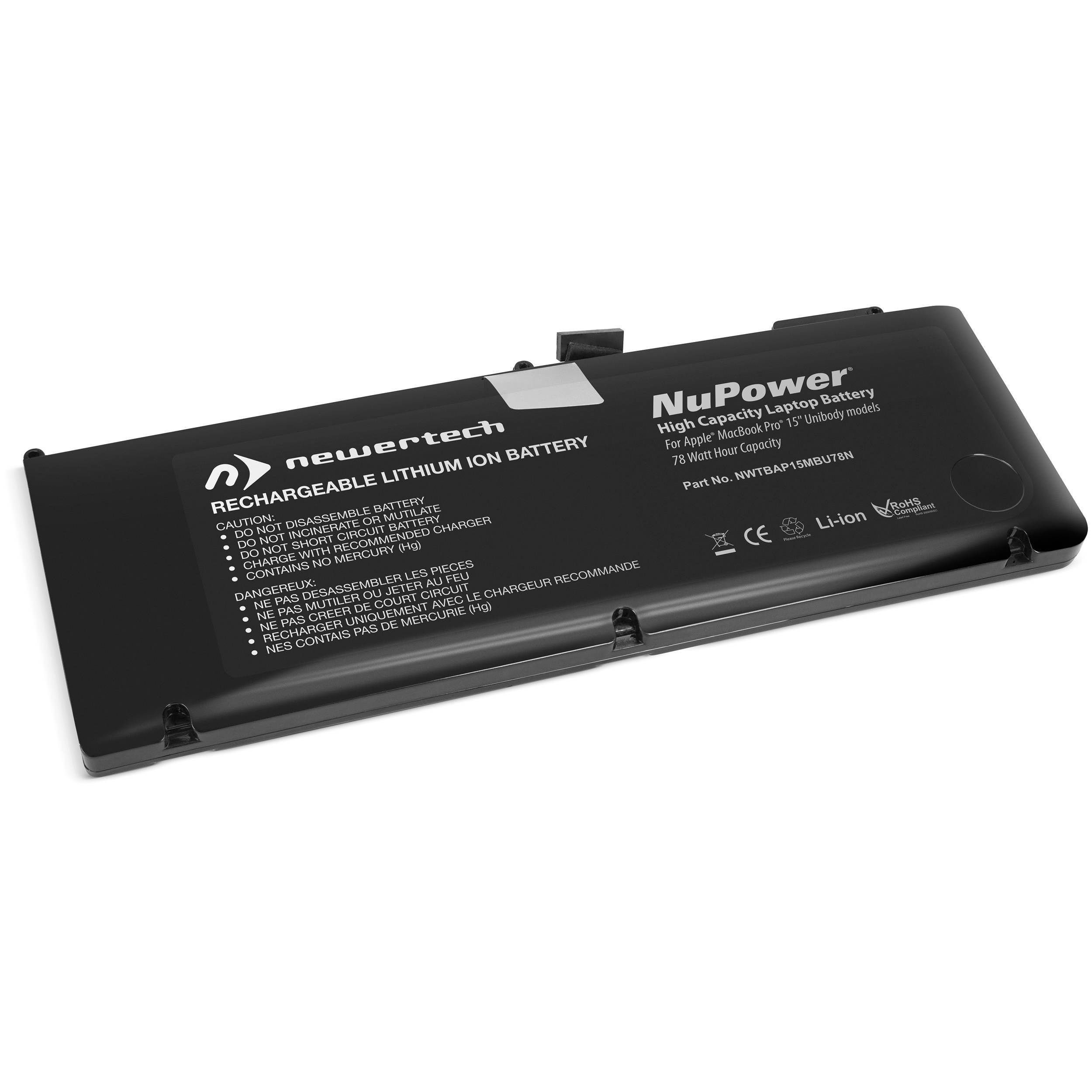 NewerTech NuPower 78 Watt-Hour Replacement Battery For All Apple MacBook Pro 15-Inch Unibody Mid 2009 & Mid 2010 models. Up to 23% MORE Capacity vs. Ooriginal Battery. Model NWTBAP15MBU78N