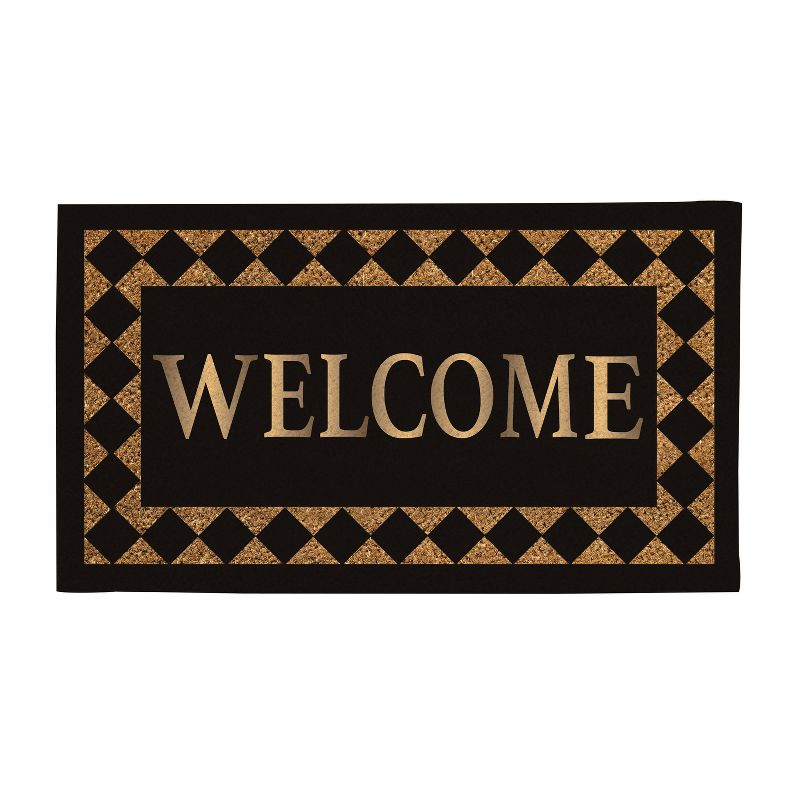 Evergreen Flag Diamond Border Metallic Welcome Rubber Inset Coir Mat 16 x 28 Inch Colorful Stylish and Durable Door and Floor Mat for Patio and Yard