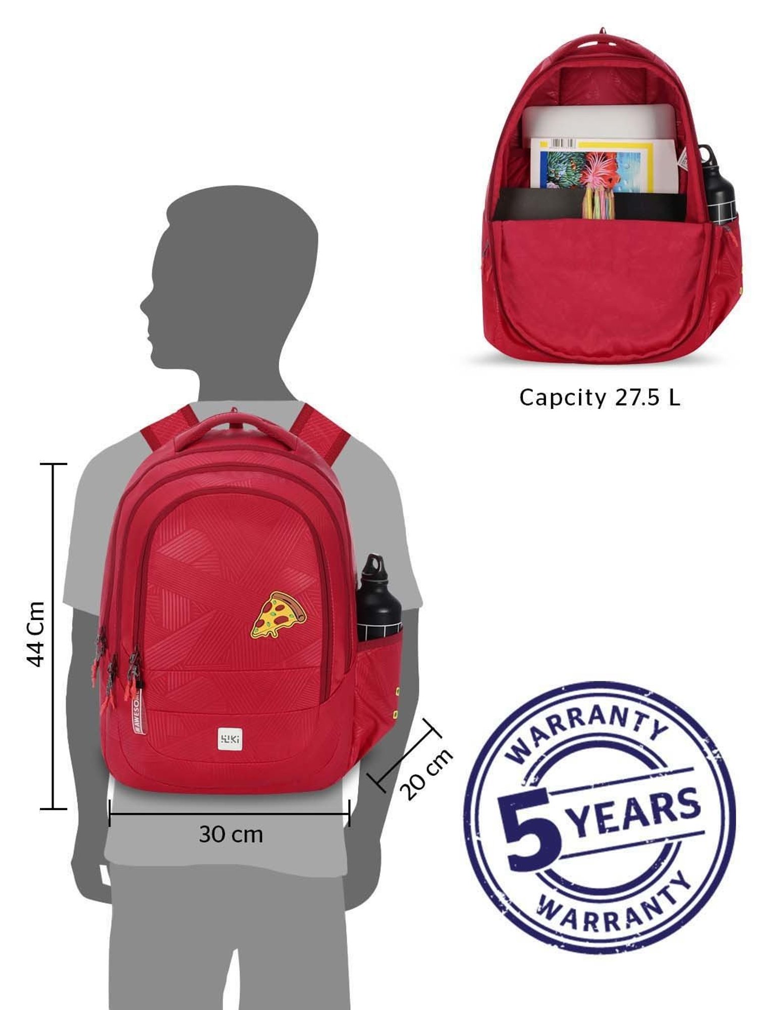 Wiki 27.5 Ltrs Red Medium Backpack