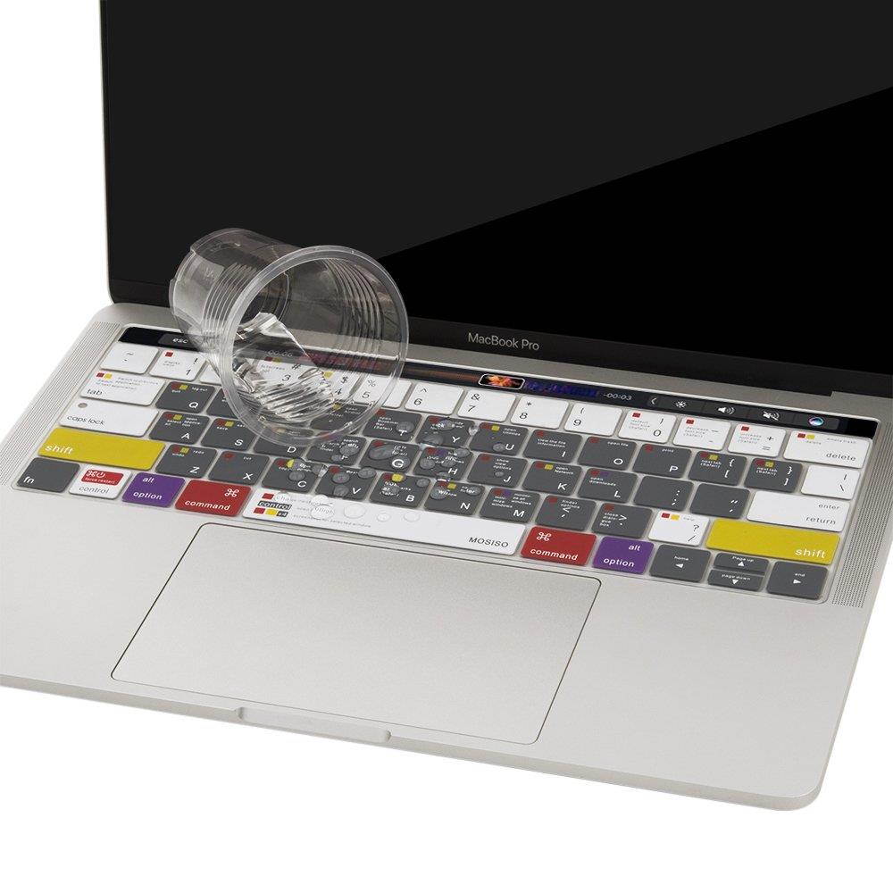 MOSISO Silicone Keyboard Cover Compatible Newest MacBook Pro with Touch Bar 13 Inch and 15 Inch (A1989 / A1706, A1990 / A1707) 2018 2016 2017 Release with Touch ID, Mac OS X Shortcut, White