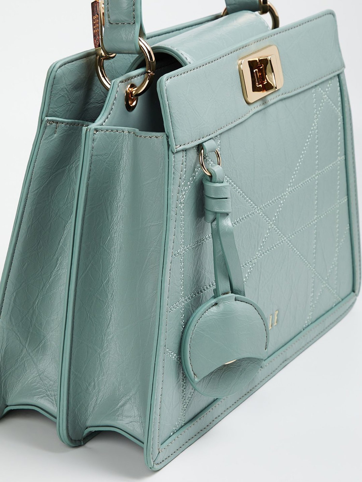 Elle Teal Textured Satchel Handbag