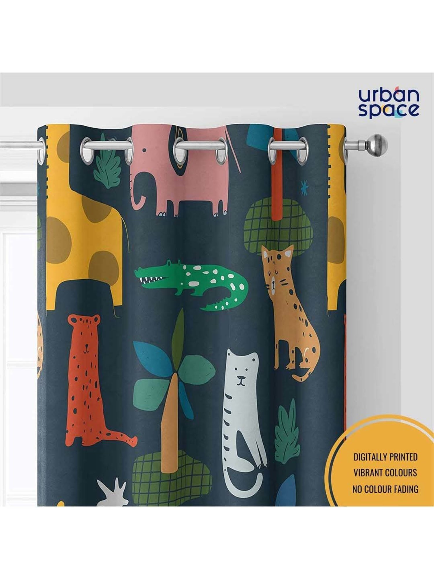 Urban Space Multicolor Polyester Window Curtain With Tieback & Eyelet