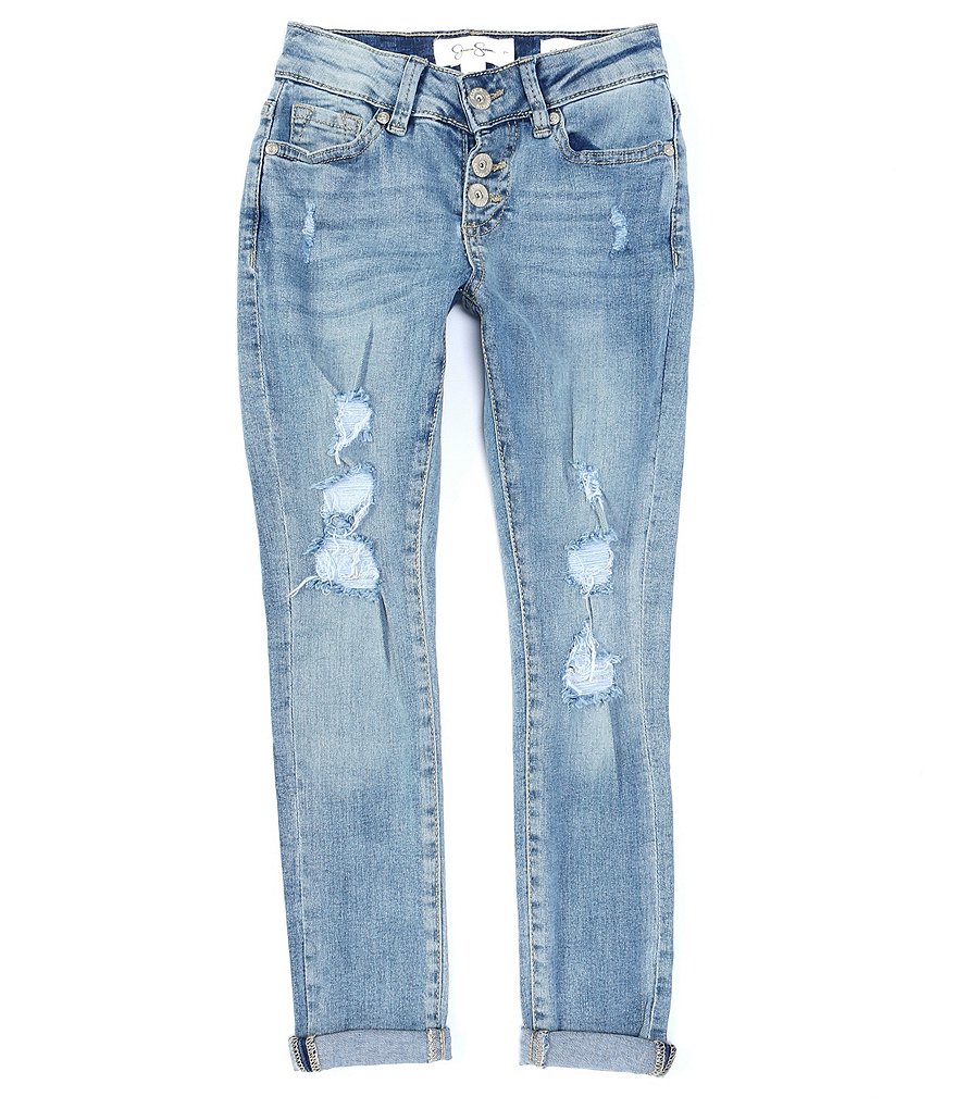 Jessica Simpson Big Girls 7-16 Mid-Rise Emma Destructed Skinny Jeans