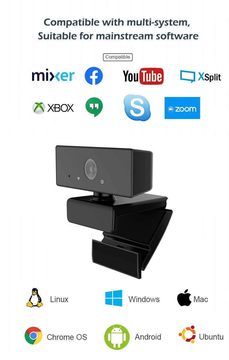 1080P Webcam, NP HD PC Webcam USB Mini Computer Camera Built-in Microphone, Flexible Rotatable Clip, for Laptops, Desktop and Gaming, Black