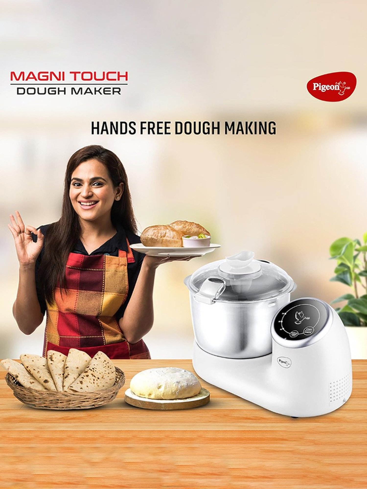 Pigeon Stovekraft Magni Touch Atta Kneader & Dough Maker 120W 3L with 1 Jar (White)