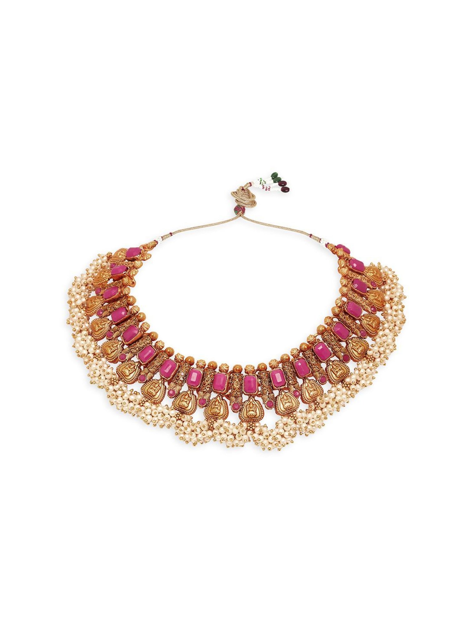 OOMPH Rani Pink Stones & Beads Traditional Ethnic Choker Necklace Set for Women