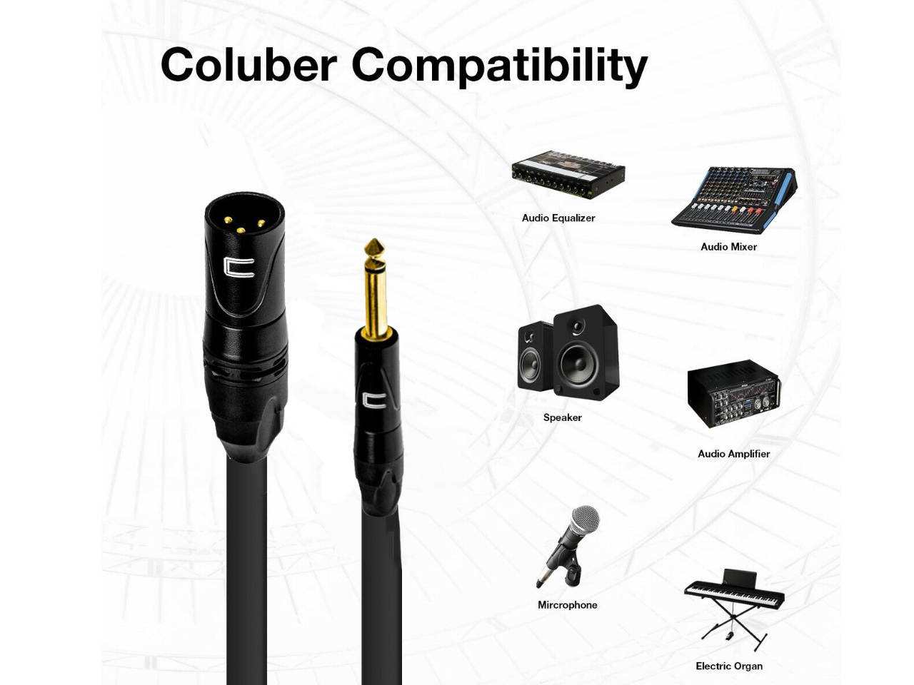 3-Pin XLR Male to 1/4" TS Unbalanced Mono Cable - Custom Length, Color Connector