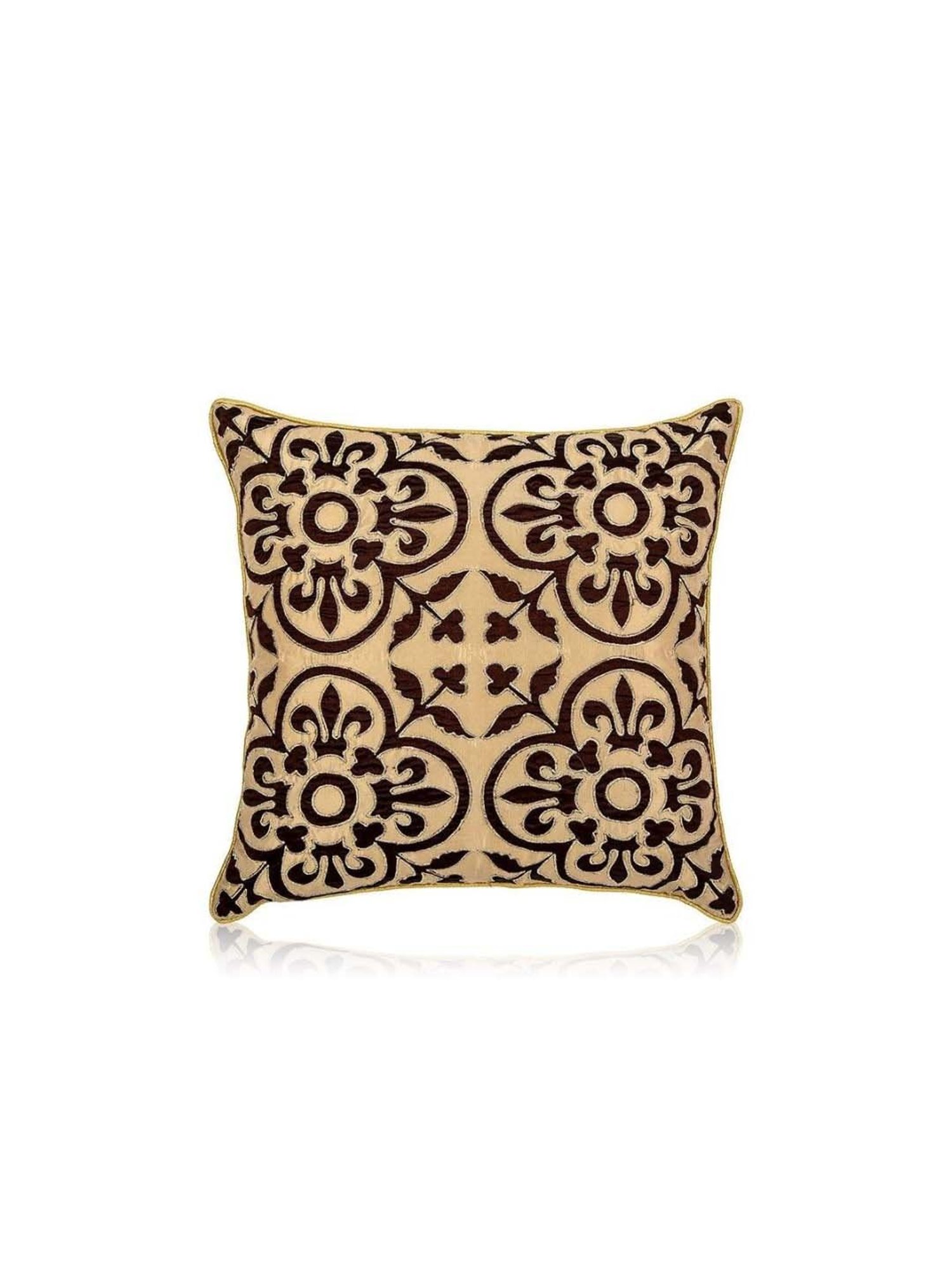 Home4U Beige & Brown Velvet Large Cushion Cover - Set of 1