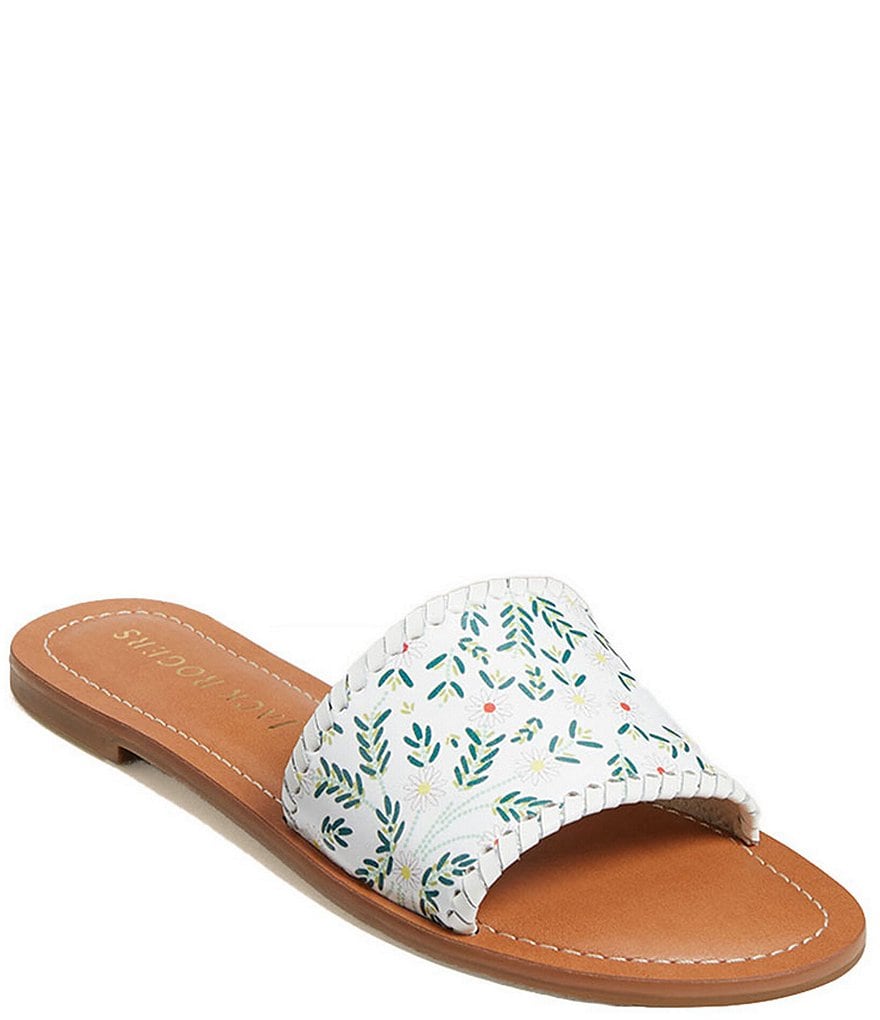 Jack Rogers Sofia Daisy Print Leather Slides