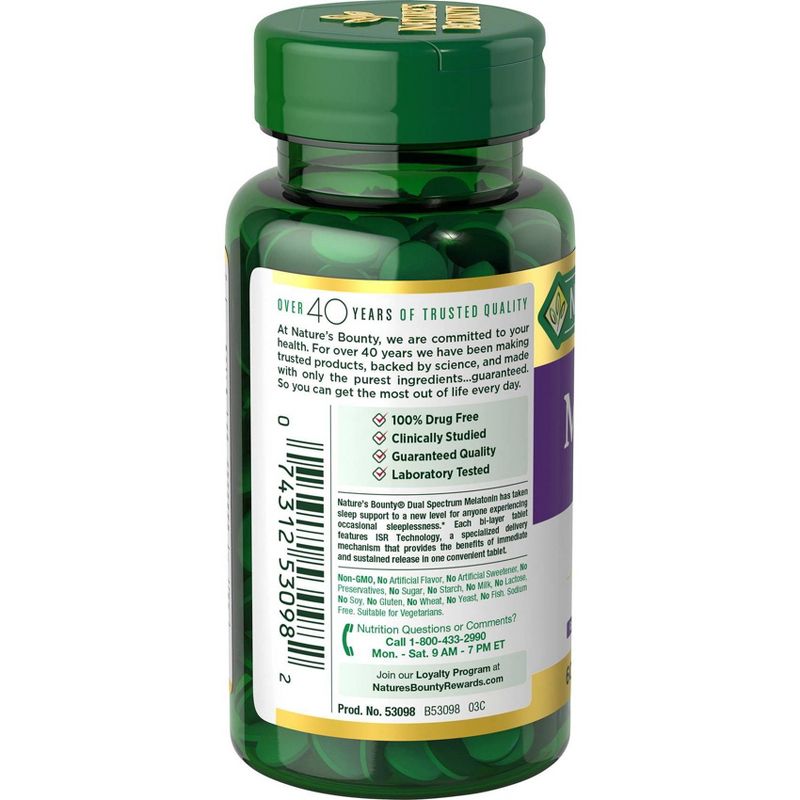 Nature's Bounty Dual Spectrum Bi-Layer Melatonin Dietary Supplement Tablets - 60ct