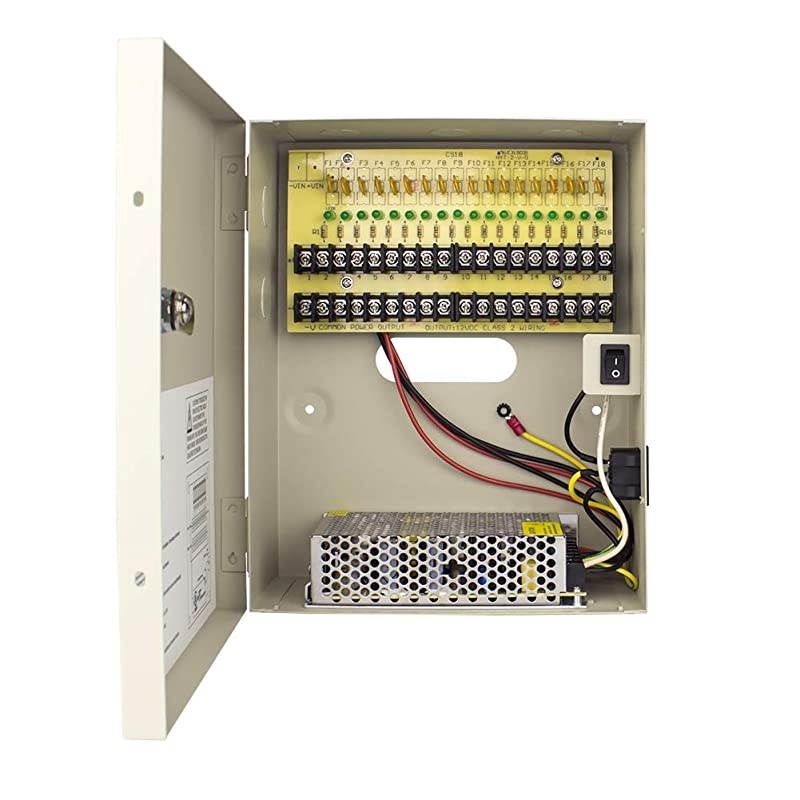 CCTV Power Supply 18CH Channel Port Box  Distributed Power Supply Output 12V DC for CCTV DVR Security System and Cameras UL Listed 10A