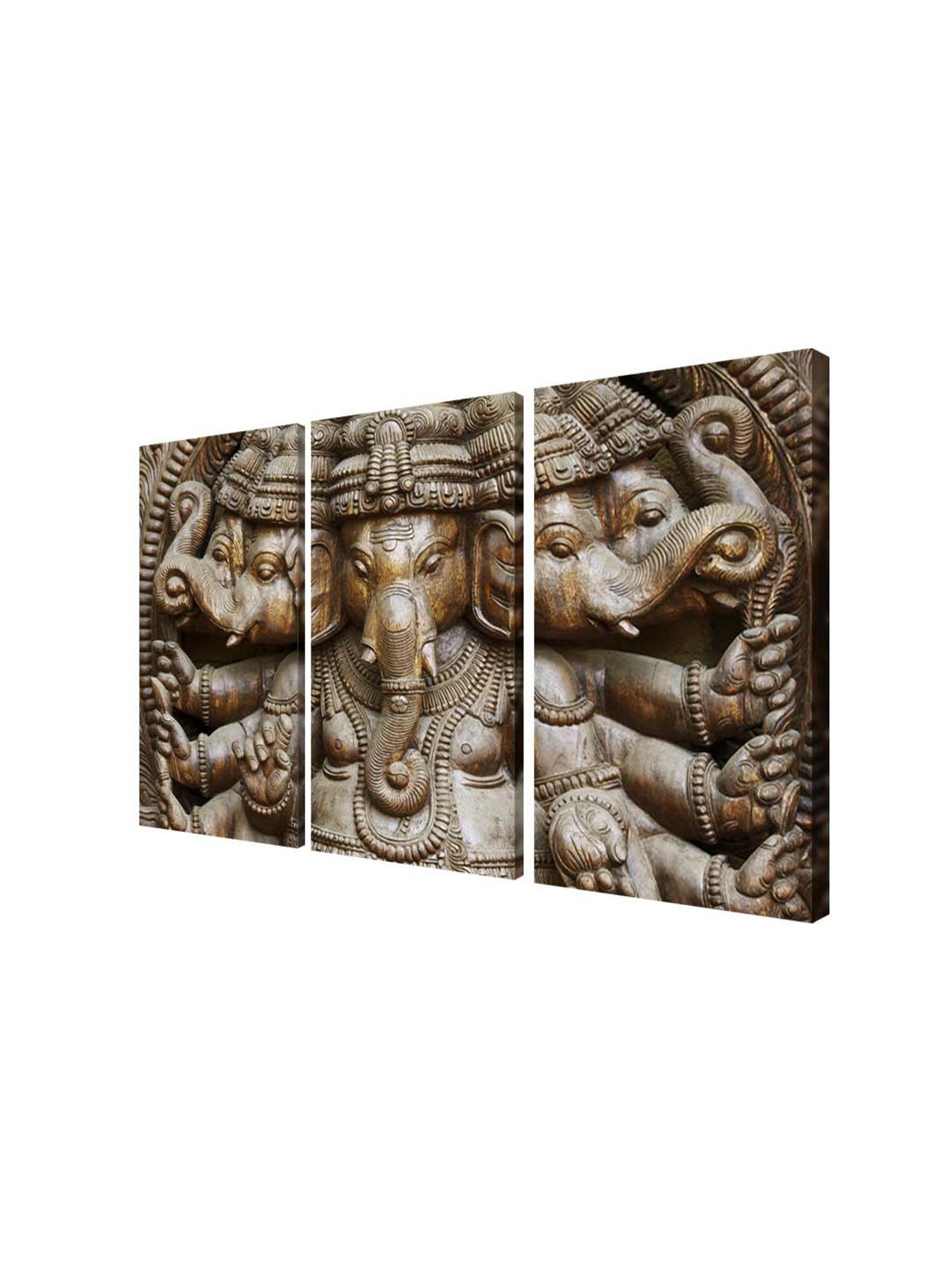 999Store Brown Lord Ganesha Art 3 Frame Canvas Paintings