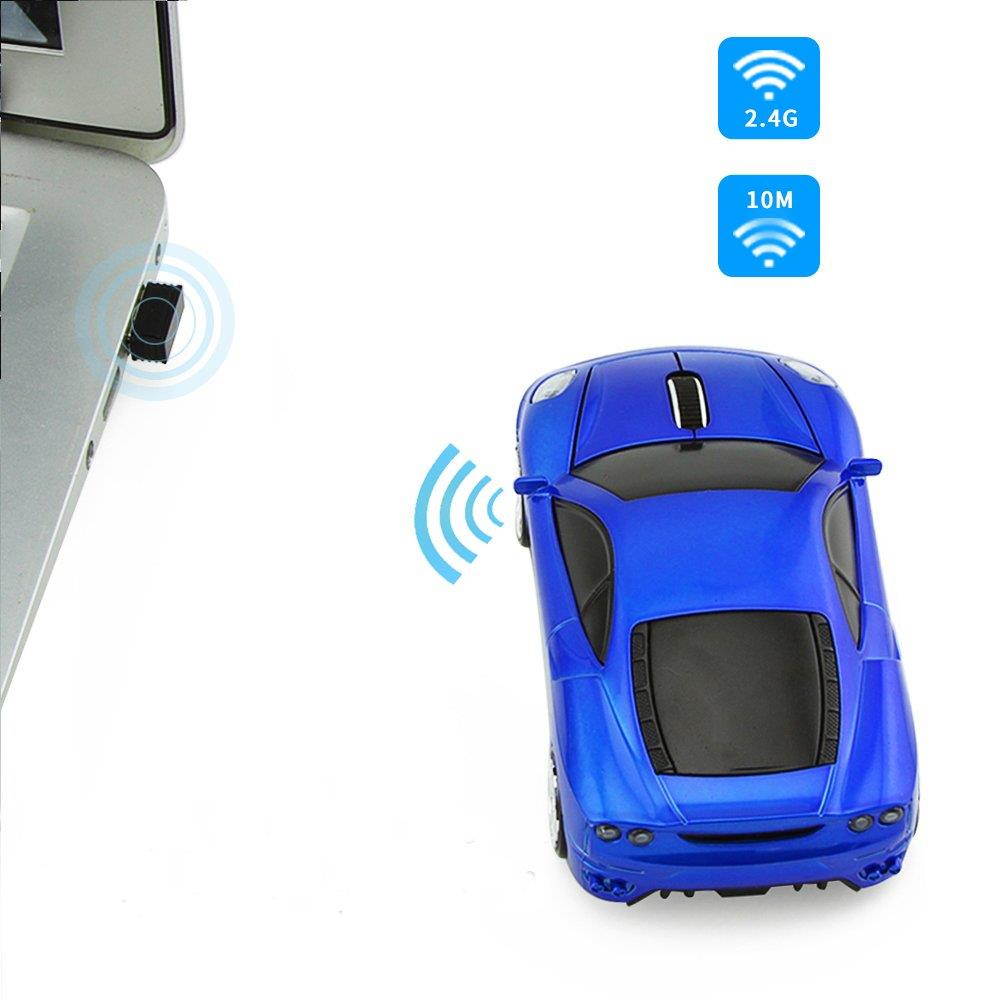 Usbkingdom 2.4GHz Cool Sport Car Shape Wireless Mouse Optical Cordless Mice with USB Receiver for PC Laptop Computer 1600 DPI 3 Buttons Blue