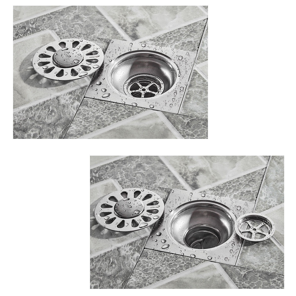 Fashion Bathroom Drain Cover Durable Stainless Steel Shower Drain Cap with Lid for Floor Laundry Kitchen Bathroom(Compatible with Washing Machine, Random Pattern)