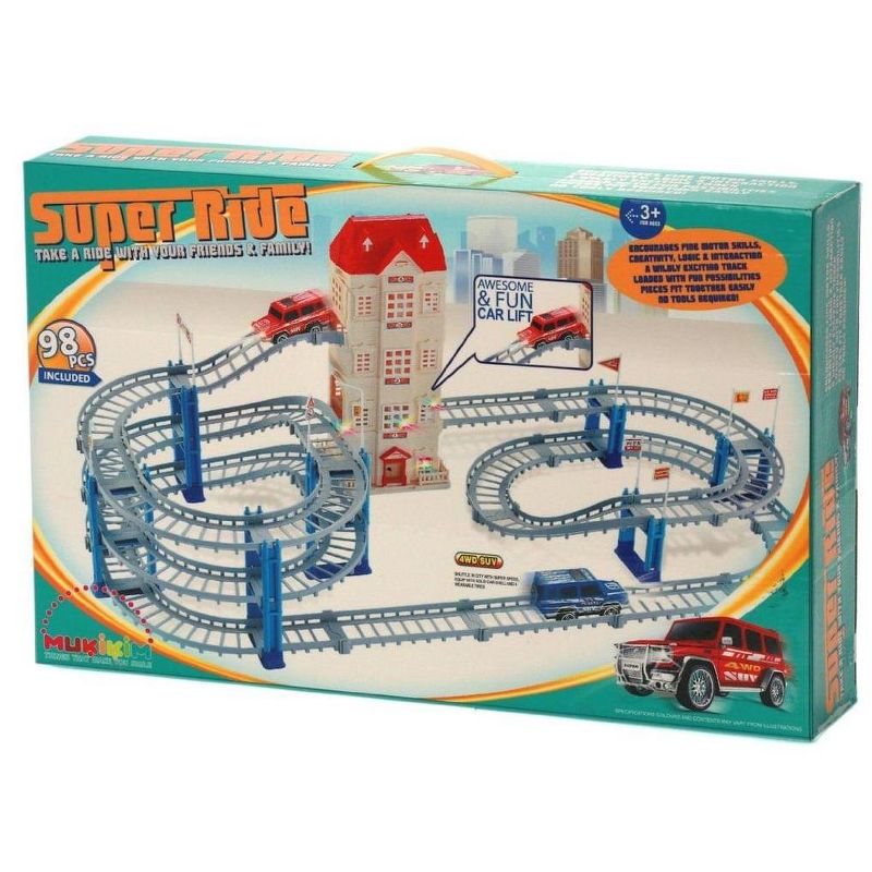 Mukikim Build A Track / Super Ride SUV Car on Track with a Lift Elevator 98-Pieces