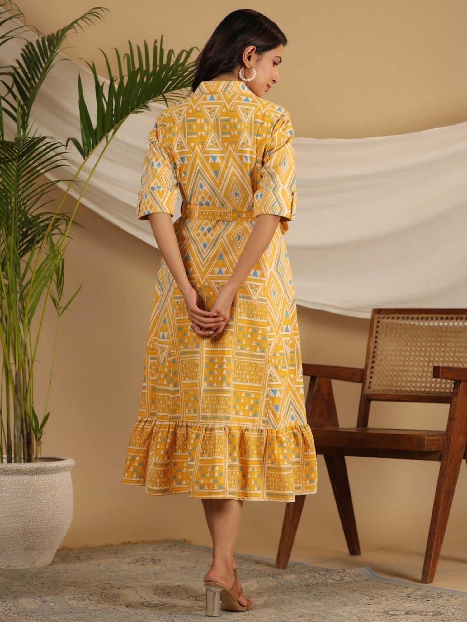 Saffron Threads Black Cotton Floral Print Ethnic Dress