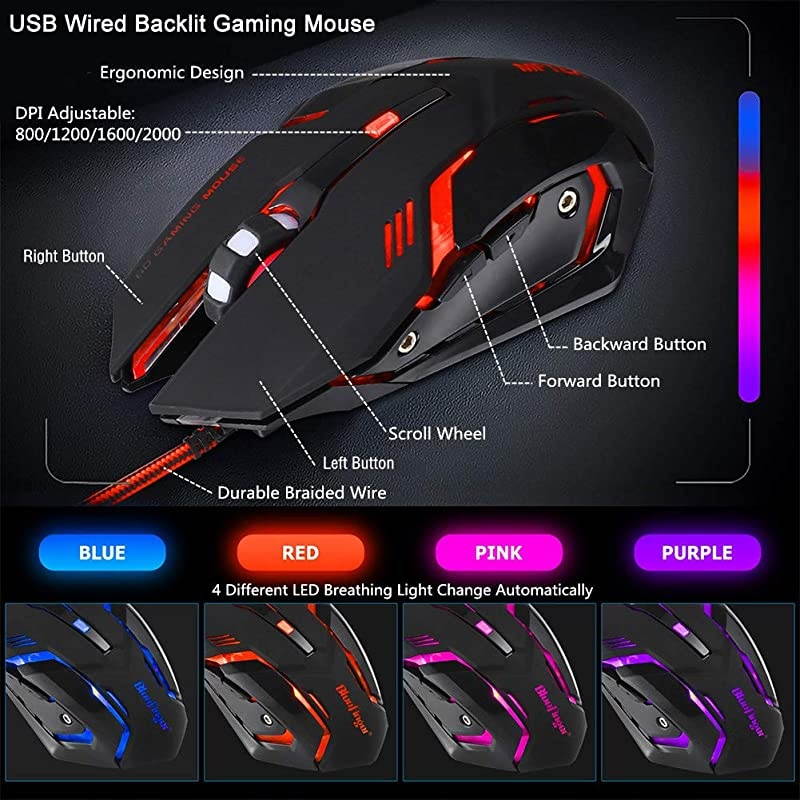 RGB Gaming Keyboard and Backlit Mouse Combo USB Wired Backlit Keyboard LED Gaming Keyboard Mouse Set for Laptop PC Computer Game and Work