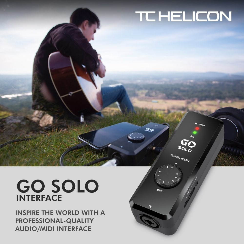 TC Helicon GO SOLO High Definition Audio / MIDI Interface for Mobile Devices with Samson SR360 Over-Ear Dynamic Stereo Headphones and Essential Accessories Bundle
