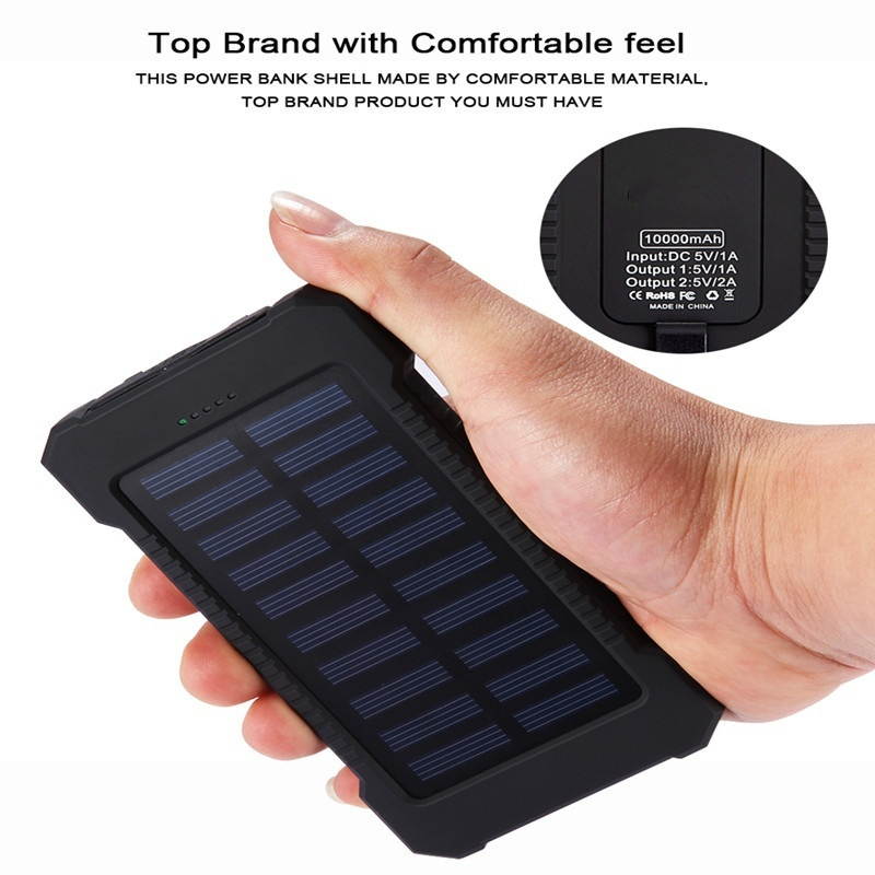 10000mAh Power Bank Waterproof Shock Drop Resistance Dual USB Travel Solar Charger PowerBank For Android Smart Phone