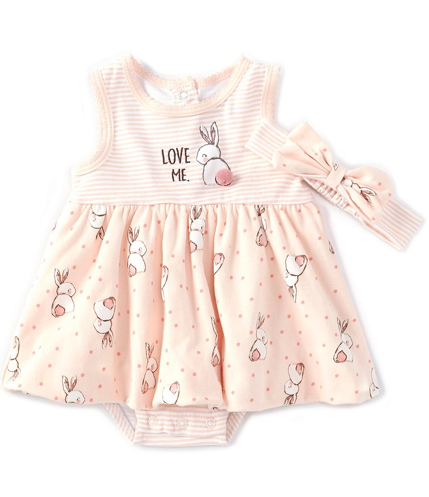 Baby Starters Baby Girls 3-12 Months Stripe/Bunny Bodysuit Dress