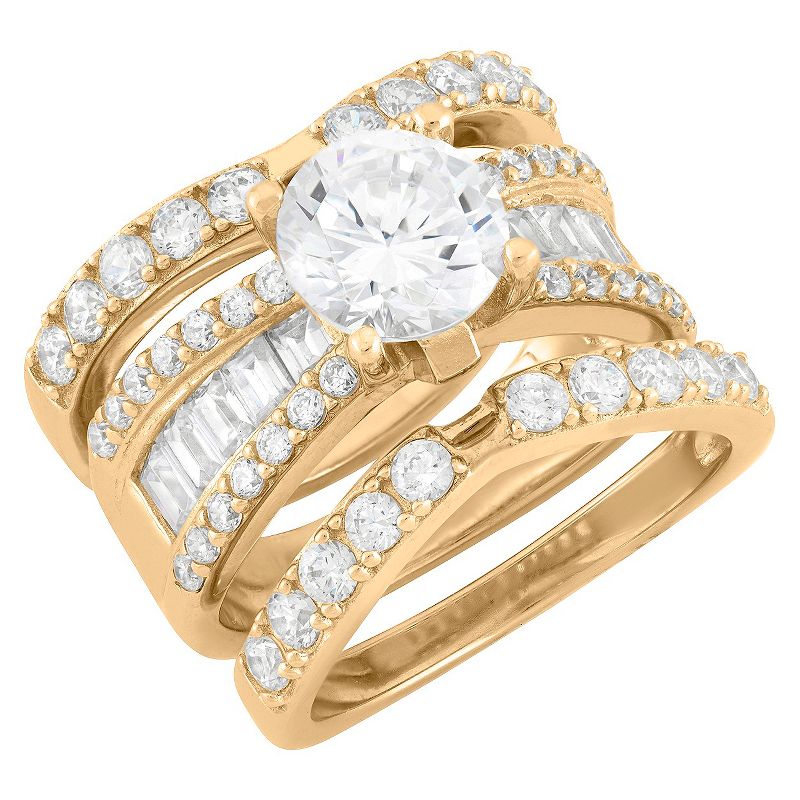 3.91 CT. T.W. 8mm Round-Cut Cubic Zirconia with Baguette Side Stones 3-Piece Ring Set In 14K Gold Over Silver - (5)