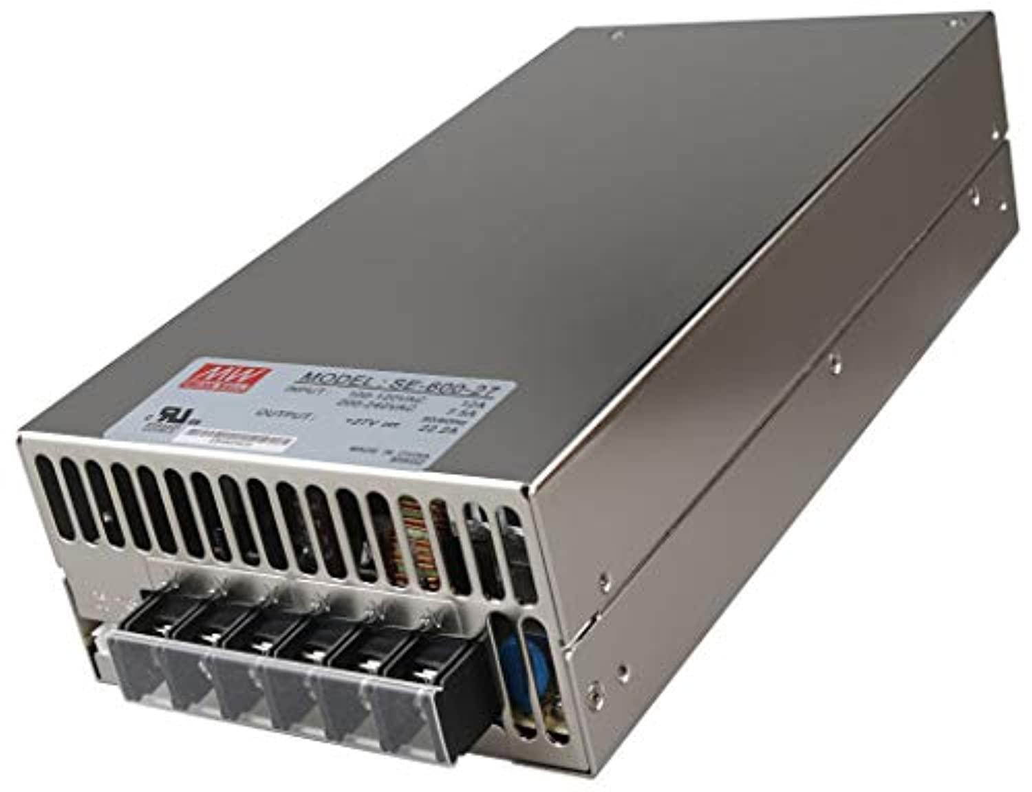 mean well se-600-27 enclosed switching ac-to-dc power supply, single output, 27v, 0-22.2a, 599.4w, 2.5" h x 5.0" w x 9.7" l