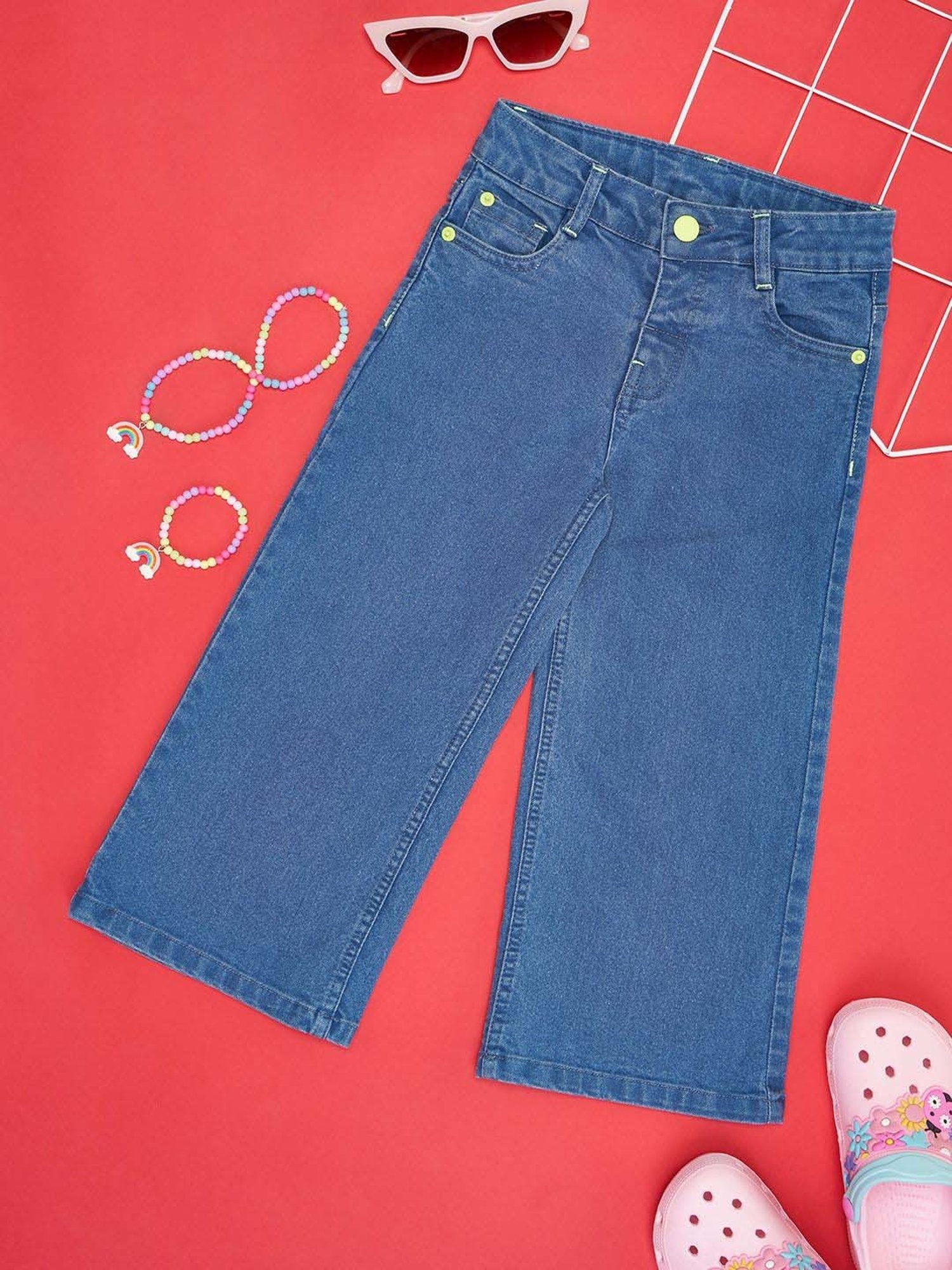 Pantaloons Junior Kids Medium Blue Cotton Solid Jeans
