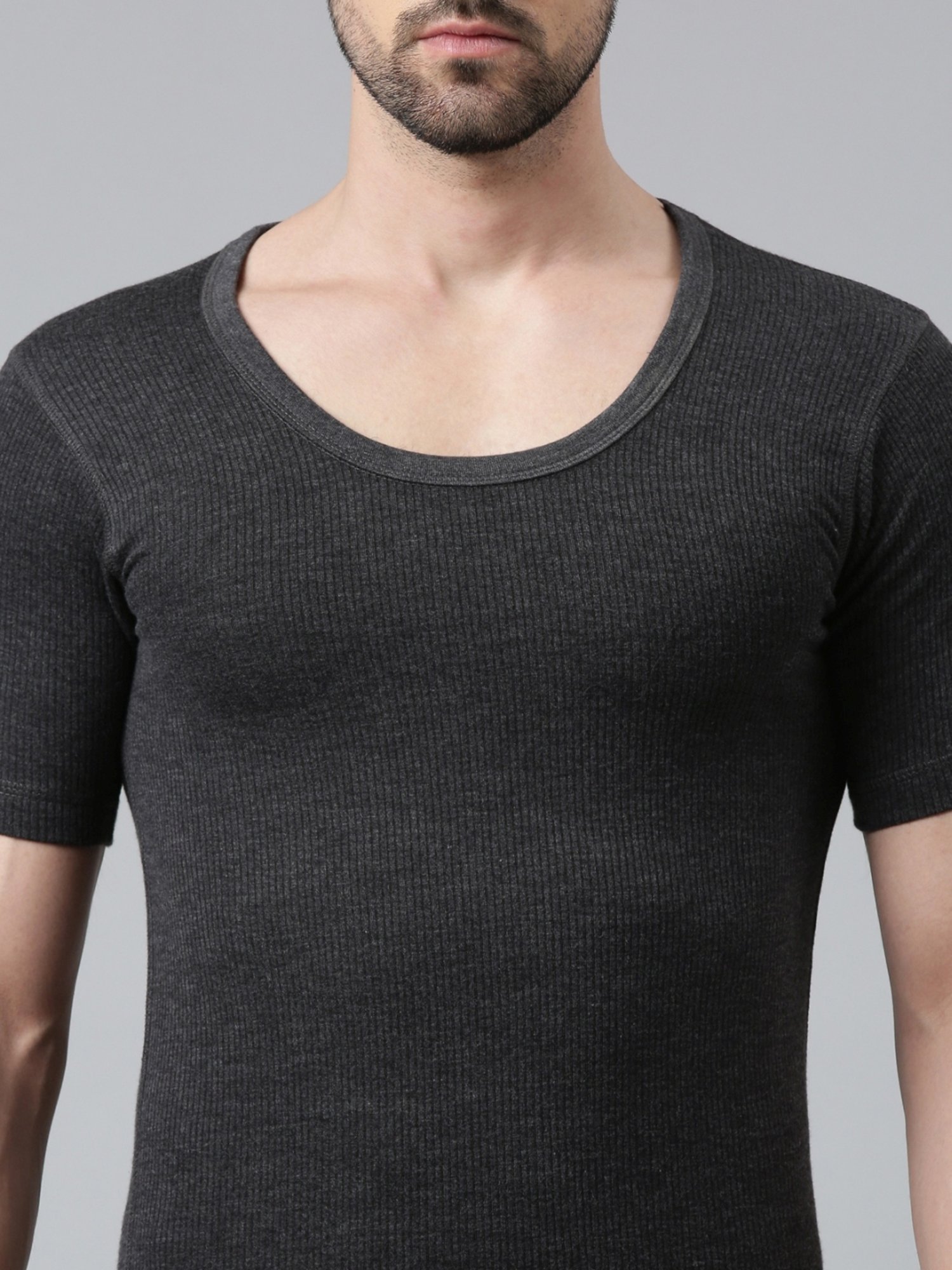 Dixcy Scott Maximus Dark Grey Melange Cotton Skinny Fit Thermal Top